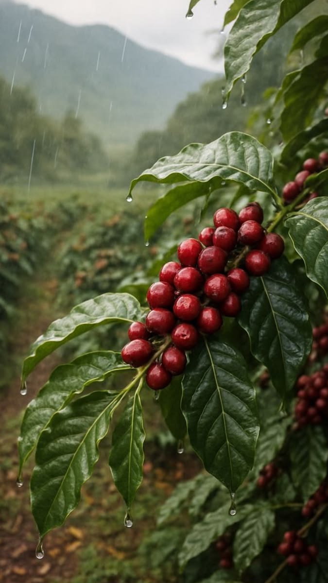 Muranga misty mountain coffee cherries rain Kenya